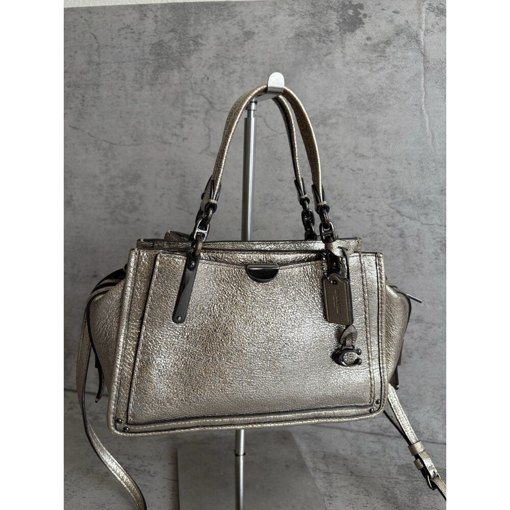 Coach Dreamer 21 Metallic Platinum Leather Satchel Crossbody Handbag 38543